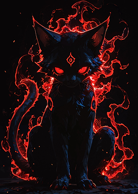 Fiery Dark Cat with Glowing Eyes