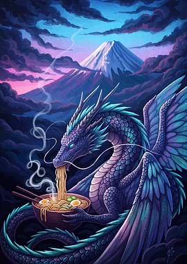 Dragon Eating Ramen Mount Fuji
