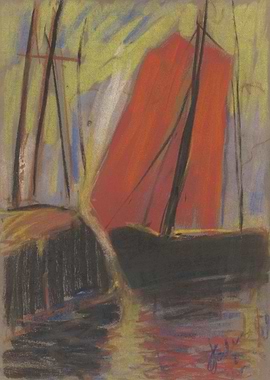 Abstract Boats with Red Sails Painting