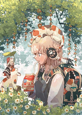 Girl with Cats and Milk Carton