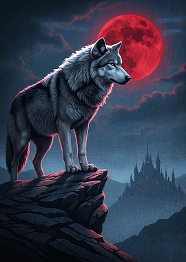 Wolf Cliff Red Moon