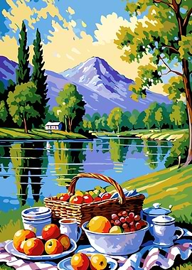 Picnic by the Lake Painting