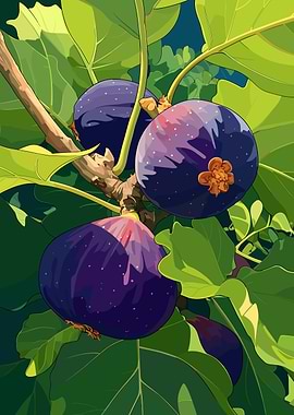 Fig Branch with Ripe Fruits