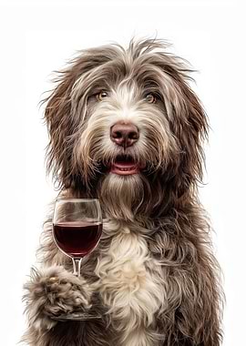 Bergamasco Sheepdog with Wine Glass Portrait