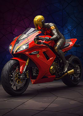 Red Motorcycle with Gold Accents