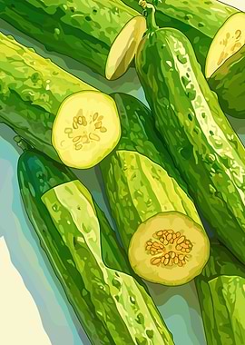 Fresh Green Cucumbers Still Life