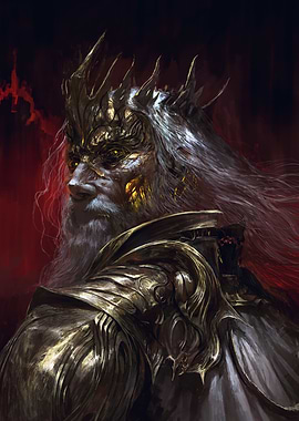 Golden King Portrait with Crown and Armor