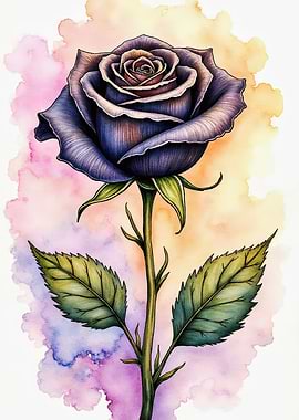 Watercolor Black Rose Illustration