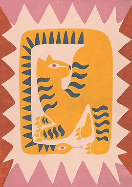 Stylized Tiger and Snake Illustration