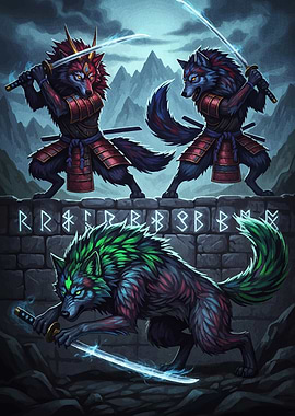 Samurai Wolves with Swords