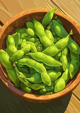 Edamame in a Wooden Bowl