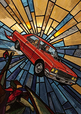 Red Car Stained Glass Art