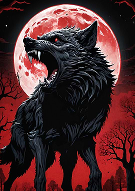Werewolf Howling Blood Moon