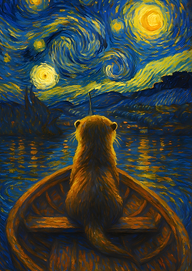 Otter in Boat Under Starry Night