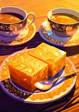 Tea and dessert still life illustration