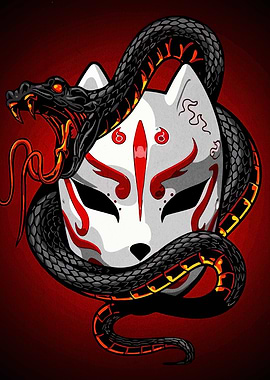 Fox Mask and Snake Illustration