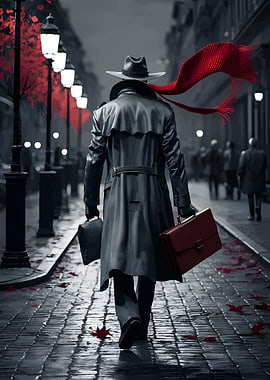 Man in Trench Coat Walking Away