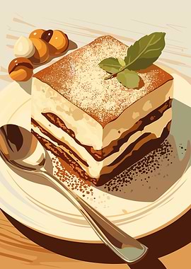 Tiramisu Dessert with Mint and Spoon