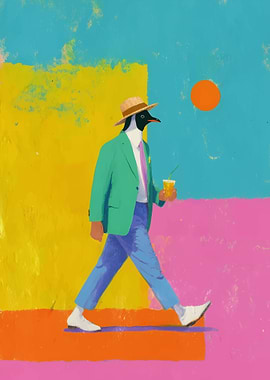 Dapper Penguin with Drink