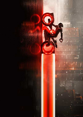 Futuristic Motorcycle Rider in Cityscape