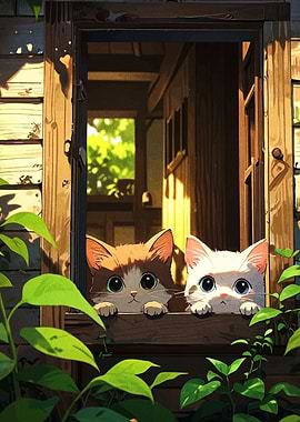 Two Cute Cats in Window