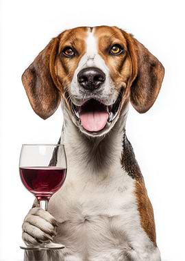 American Foxhound dog with Wine Glass Portrait
