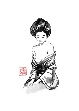 Ink Drawing of a Geisha