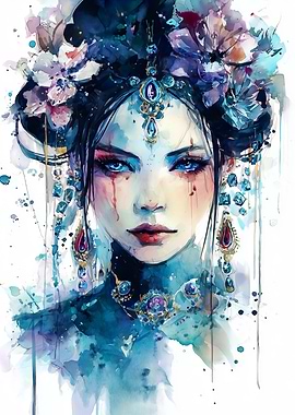 Modern Geisha - Watercolor Portrait