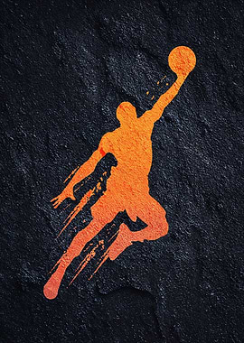 Orange Basketball Player Silhouette on Black