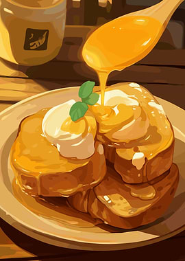 Honey Toast with Cream and Mint