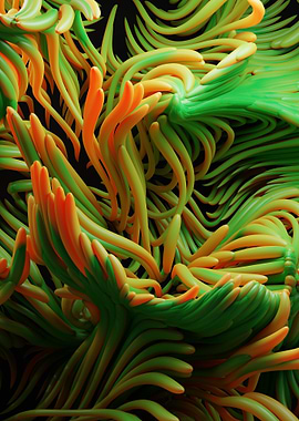 Abstract Green and Orange Tentacle Art