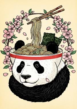 Panda Ramen Bowl Cherry Blossoms