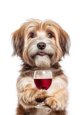 Dandie Dinmont Terrier dog with Wine Glass