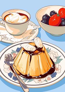 Dessert Still Life with Coffee and Fruit