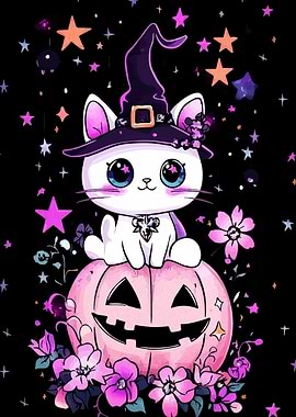 Halloween Cat Witch on Pumpkin