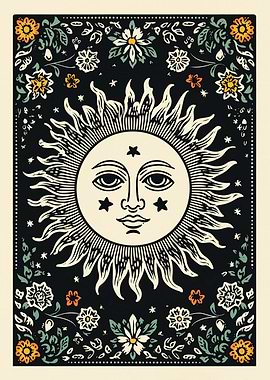 Floral Sun Face Illustration