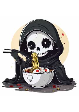 Cute Grim Reaper Eating Ramen
