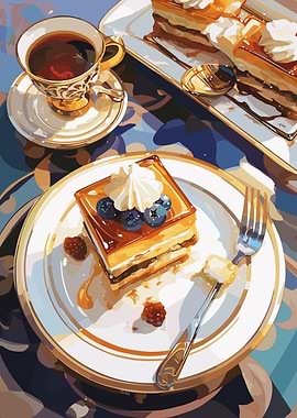 Elegant Dessert Still Life with Tea