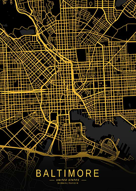 Golden Baltimore City Map