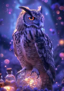 Mystical Owl Perched on Crystal Orb