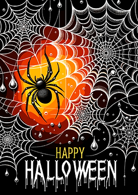 Happy Halloween Spider Web Illustration