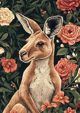 Kangaroo in Floral Garden Portrait