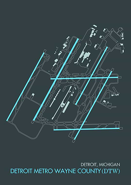 Detroit Metro Airport Minimalist Map