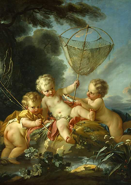 Putti Fishing, Rococo Painting