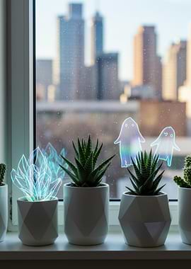 Potted Plants with Ghost Window Clings