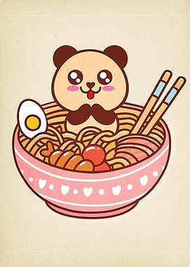 Cute Panda in Ramen Bowl Illustration