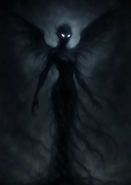 Dark Angel Figure with Glowing Eyes