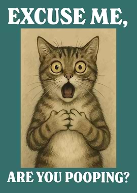 Surprised Cat Questioning Pooping