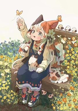 Anime Girl with Cat Ears and Tail