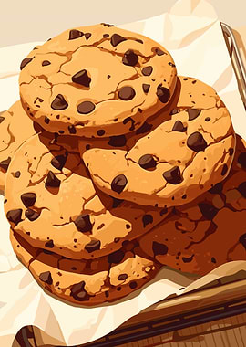 Chocolate Chip Cookies Stacked on Tray